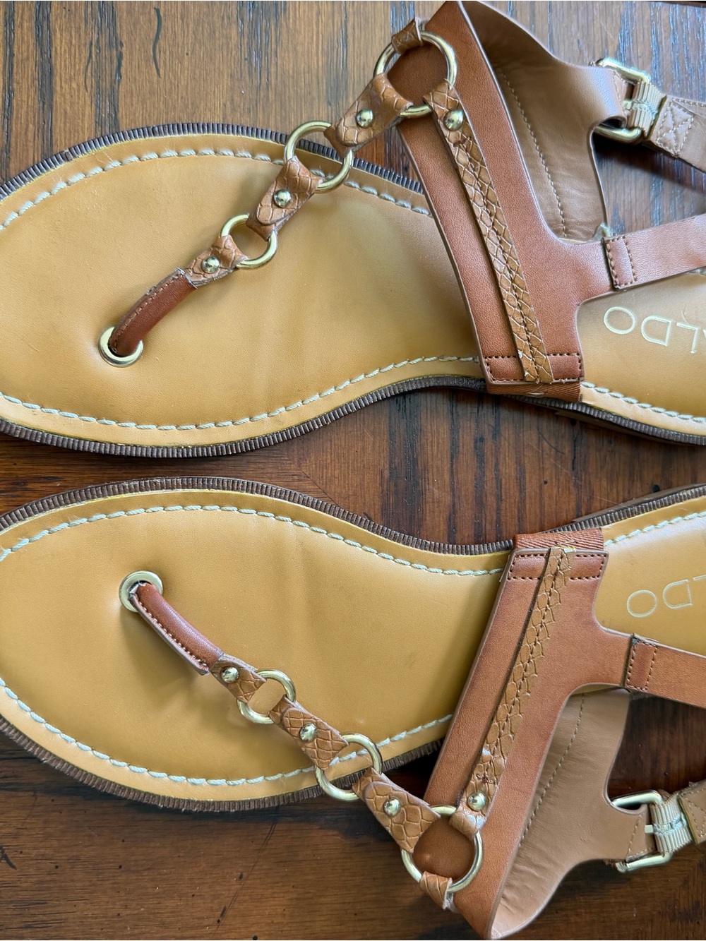 Aldo Tan Braided T-Strap Faux Leather Sandals